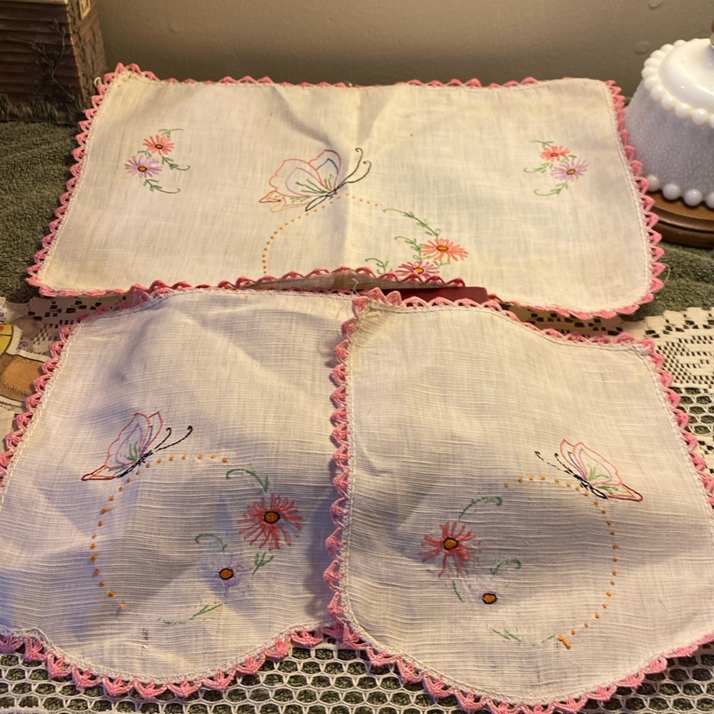 Vintage Linen Arm Chair Headrest and Arm Covers - 3 pieces
